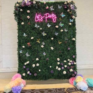 Large Greenery Photo Backdrop with Neon Sign